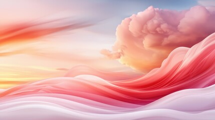 Poster - Ethereal pink and white waves under a pastel sunset sky.