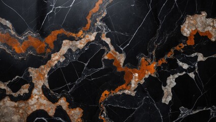 Aufkleber - Elegant black marble pattern set against a dark background with ceramic tile featuring exotic ochre marble design