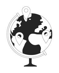 Fototapete - Globe with map pins line onboarding ui illustration. Geolocation international. Global outreach. Pinpoint locations. Distribution worldwide outline 2D concept isolated. Ink linear metaphor vector art