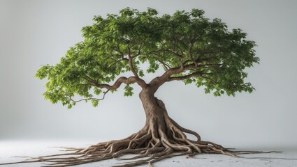 Poster - large lone tree with green foliage against a white background for design use