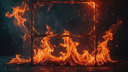 Poster - Intense flames with sparks capturing dangerous fire scenes against a vibrant background