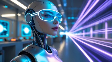 Poster - Cyborg robot showcasing futuristic technology and AI-enhanced eyewear