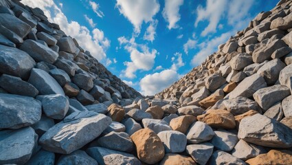 Poster - Crushed basalt pile on a natural landscape background