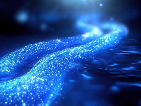 Glitch ripple curves gently on a glowing streaming background