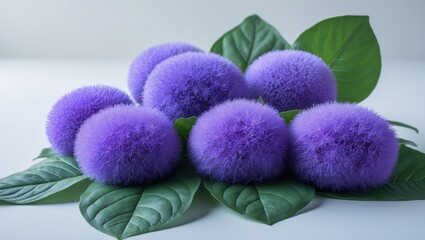 Aufkleber - Ageratum Blue with Green Leaves on a Plain Background