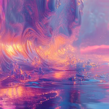 Glitch splash rises gently on a dreamy threaded background