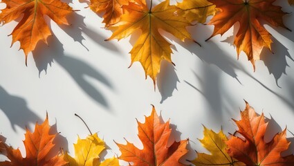 Aufkleber - Autumn leaves from maple trees drifting on a shadowed background