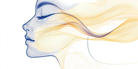 Wall Mural - A one-line abstract illustration of a human face with a continuous flowing stroke drawing, pattern, profile