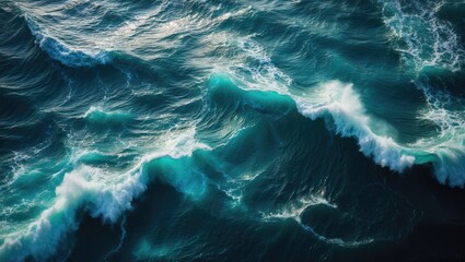 Poster - Bird's-eye view of ocean waves with blue water backdrop