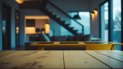 Poster - Window space featuring a yellow wooden desk