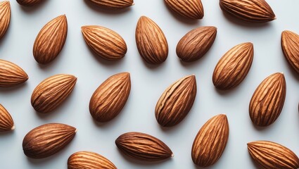 Poster - Collection of raw almond pieces showcasing healthy nuts on a white background