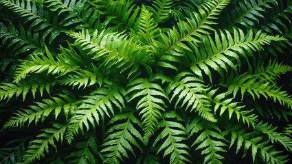 Poster - Vibrant green Ostrich Fern or Shuttlecock Fern leaves layered together