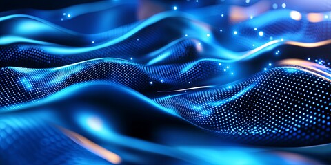 Poster - Abstract blue background with glowing particles creating a dreamy atmosphere for digital designs, presentations, and creative projects in various themes
