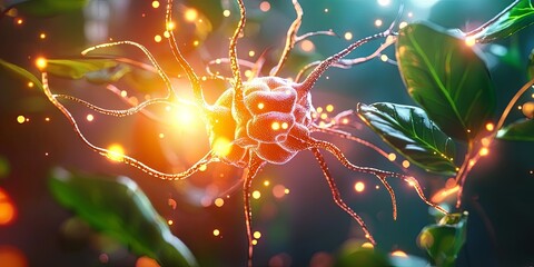 Aufkleber - Intricate Neuron Network Illustration with Luminous Elements and Abstract Background for Scientific and Medical Concepts