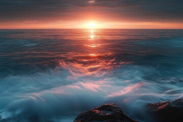Aufkleber - Beautiful sunrise over the ocean with vibrant colors reflecting on calm waters, Sunrise above earth