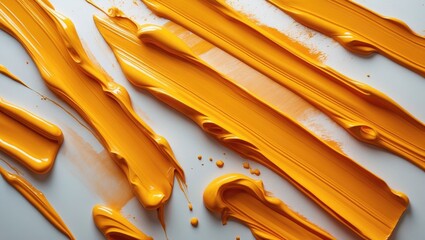 Poster - Brush strokes of yellow-orange oil paint on the palette