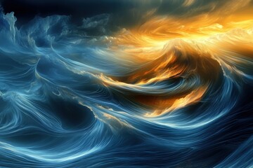 Poster - Surreal waves blend vibrant orange and calming blue hues in a captivating seascape