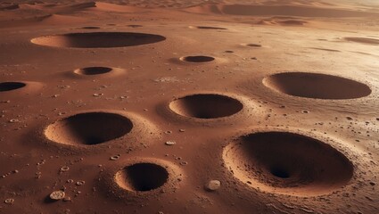 Wall Mural - Cratered landscape of Mars with surface textures and impacts
