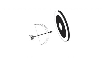 Poster - Bow and arrow hitting target outline hand drawn 2D object animation. Goal achievement, strategy. Marketing success. Accurate aim animated element handdrawn isolated. Doodle drawing 4K video