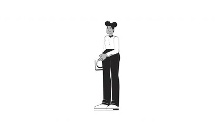 Poster - Business black woman pressing action button outline hand drawn 2D character animation. African american corporate leader initiating project animated person handdrawn isolated. Doodle drawing 4K video