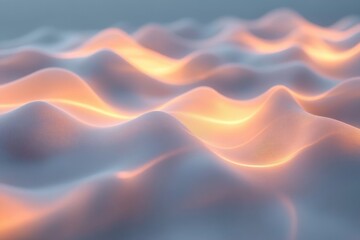 Poster - Soft undulating waves illuminated with warm light create a serene abstract landscape