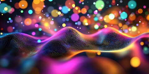 Poster - Abstract Technology Background Featuring Colorful Wavy Patterns and Dots for Modern Digital Design Projects and Creative Presentations