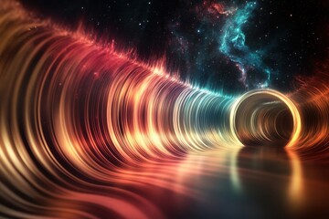 Poster - Vibrant cosmic wave flowing through a glowing tunnel in a distant galaxy at night