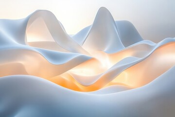 Poster - Soft flowing waves of white and orange light create a serene atmosphere in a digital landscape