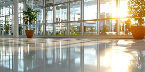 Leinwandbilder - Bright and Spacious Modern Interior of a Commercial Building with Large Windows and Blurred Background for Business Concepts and Corporate Applications
