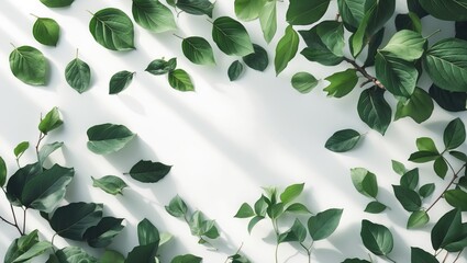 Poster - Ficus Benjamina green leaves, isolated weeping fig on white background