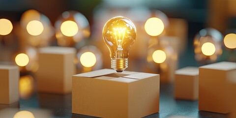 Aufkleber - Creative Concept of Innovation with Open Box and Light Bulb Surrounded by Ideas, Representing Thinking Outside the Box and Problem Solving