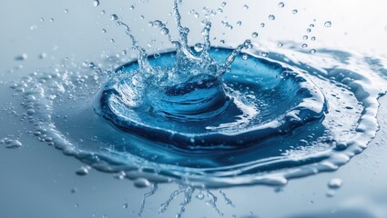 Poster - Blue water splash with ripple effect from above