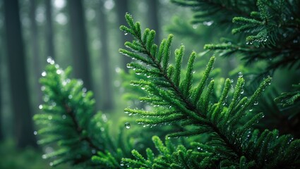 Aufkleber - Vibrant Green Evergreen Conifer Branches in High-Quality Photo