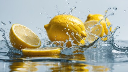 Aufkleber - Vivid yellow lemons with refreshing water splash