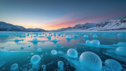 Aufkleber - Frozen methane gas bubbles trapped in Baikal's icy lake landscape