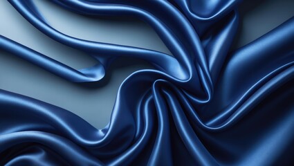 Poster - Elegant blue silk satin fabric with intricate folds and textured background for design space