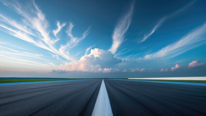 Poster - F1 race circuit with urban landscape and stunning sky scenery