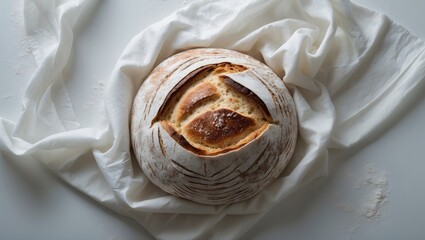 Poster - Studio shot of a sliced brown and white bread loaf showcasing texture on a white background