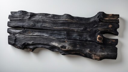 Poster - Charred wood plank on a white background