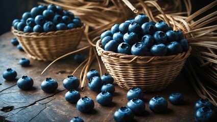 Aufkleber - Juicy blueberries in a basket showcasing healthy natural food
