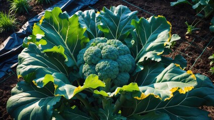 Aufkleber - Diseased plants yield small, sparse broccoli flowers in the garden