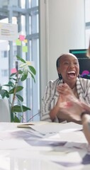 Aufkleber - Celebration, cheers and throwing paper with business people in boardroom of office for meeting. Applause, high five and success with happy finance team in workplace for bonus, goals or target