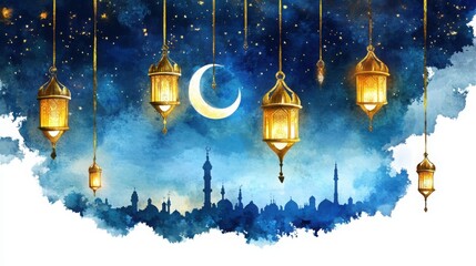 Poster - Isolated Eid night sky decoration set on a clean white backdrop.
