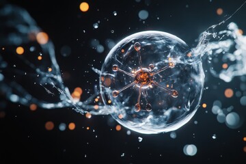 Poster - Water droplet interacts with molecular structure in abstract visual representation