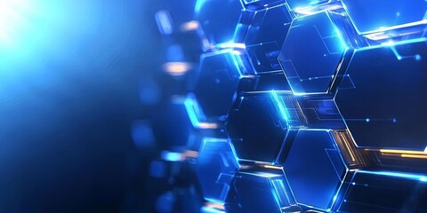 Poster - Abstract Blue Hexagon Pattern with Glowing Edges on Dark Background for Modern Technology Design and Digital Artwork