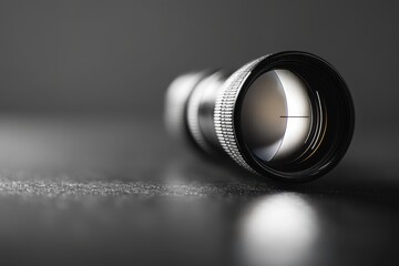 Poster - Scope scanning data processing device on a black and grey background with focus on lens precision, scope scanning, data processing on black and grey background