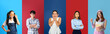 © Pixel-Shot - Collage of young Asian people on blue and red backgrounds