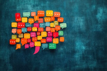 Poster - Colorful chat bubbles representing diverse online conversations and discussions in a digital environment, Internet message cloud conversation - typing