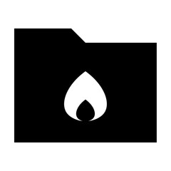 Poster - Black folder icon with a white flame symbol centered inside representing hot data or fire documents