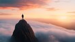 © Sergio - Stunning sunrise vista from a mountain peak with a lone figure overlooking a sea of clouds in a serene landscape at dawn